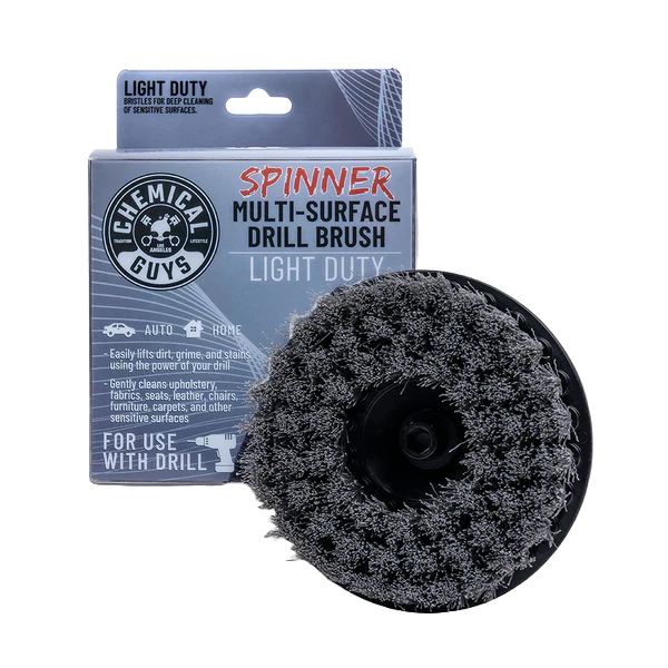 Chemical Guys Spinner Carpet Drill Brush, Light Duty Grey voor auto interieur reinigen, ideaal voor tapijt auto reinigen en Rubbers Auto Onderhouden, onmisbaar in auto dieptereiniging en auto wassen producten binnen car detailing producten.