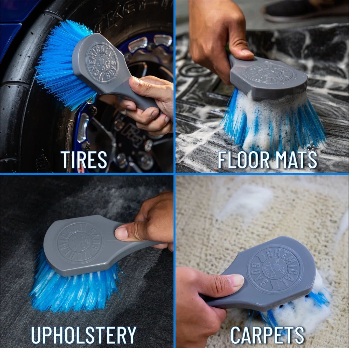 Chemical Guys Big Blue Stiffy Heavy Duty Tire Brush voor Car Detailing Producten, Auto Dieptereiniging, Auto Wassen Producten, Velgenreiniger en Tapijt Auto Reinigen met Tapijtreiniger Auto.