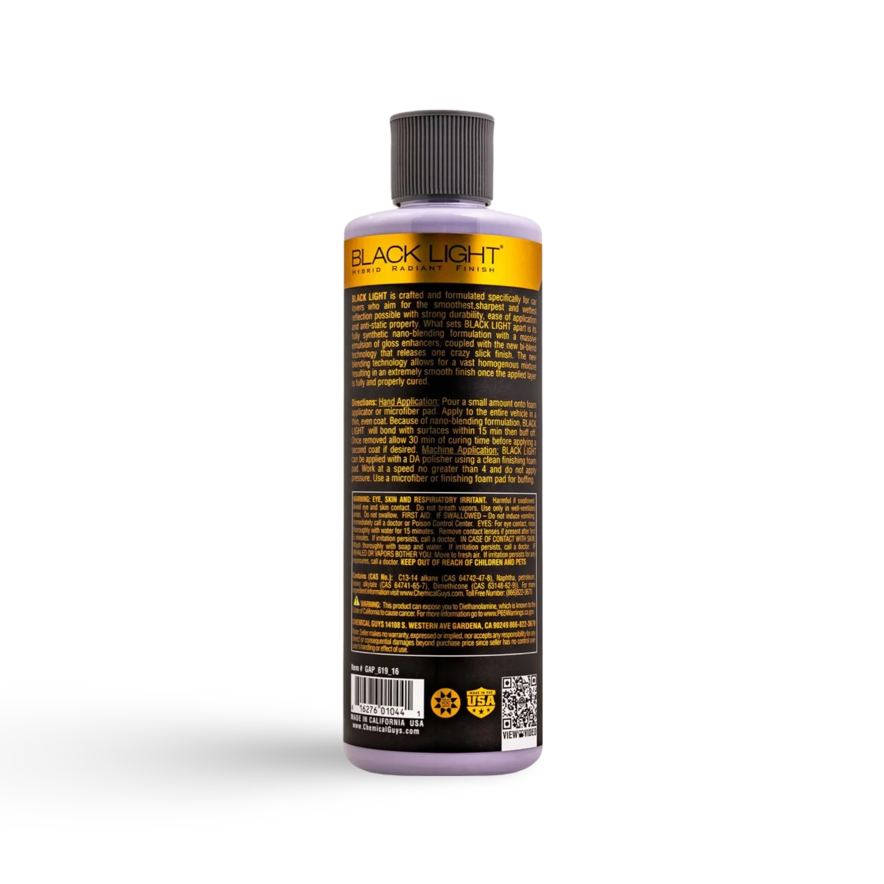 Chemical Guys Black Light Hybrid Glaze – essentieel in car detailing producten voor auto dieptereiniging, auto wassen producten, en krassen verwijderen auto. Ideaal als coating auto, glascoating auto, en keramische coating auto. Biedt uitstekende velg bescherming.