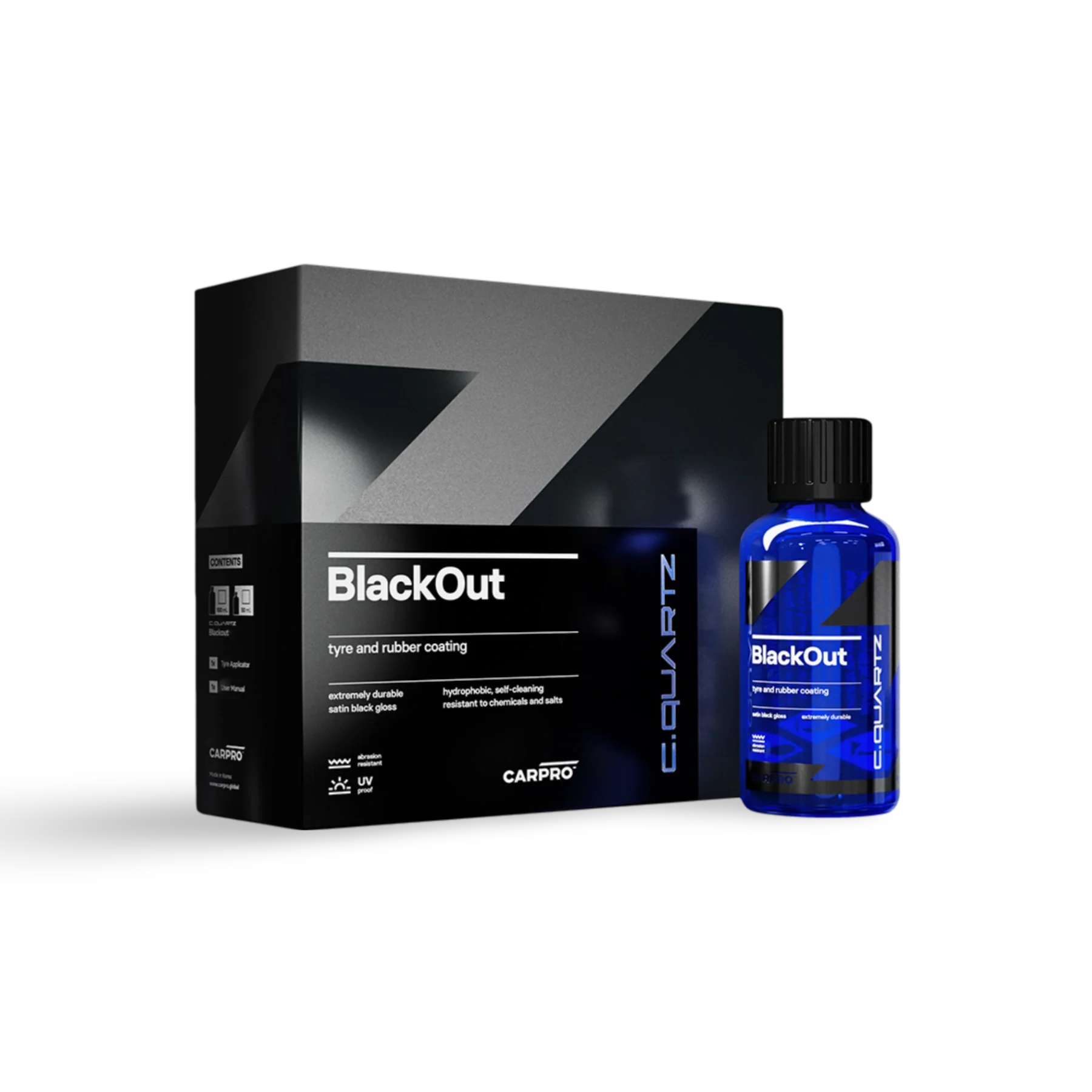 CARPRO Cquartz BlackOut – essentieel in car detailing producten voor auto dieptereiniging, auto polieren, auto polijsten en krassen verwijderen auto. Ideaal als coating auto, glascoating auto, en keramische coating auto.