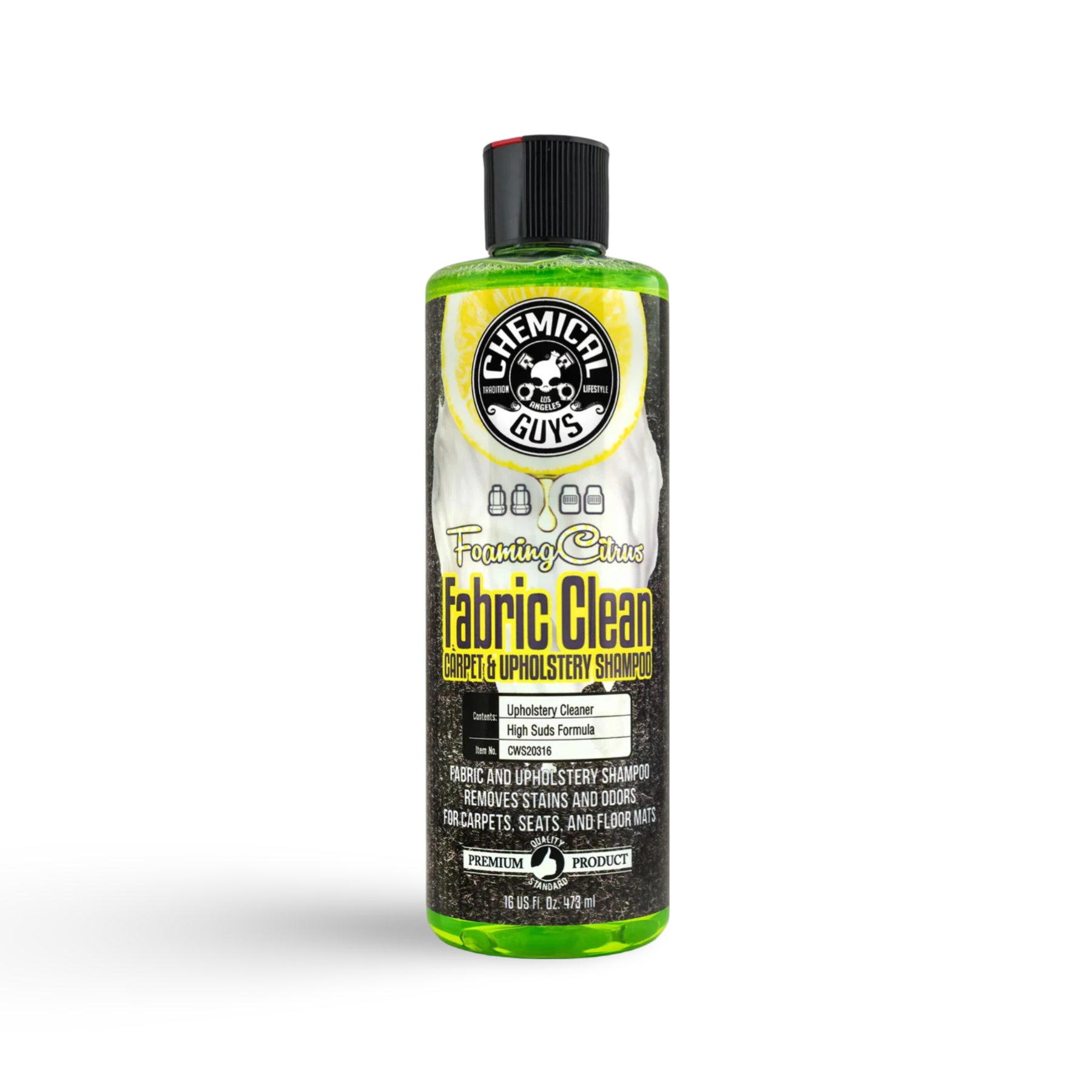 Chemical Guys Fabric Clean Carpet And Upholstery Cleaner Concentrate voor auto interieur reinigen, ideaal voor tapijt auto reinigen, Tapijtreiniger Auto en lederen autozetels reinigen, onmisbaar in auto dieptereiniging en auto wassen producten binnen car detailing producten.