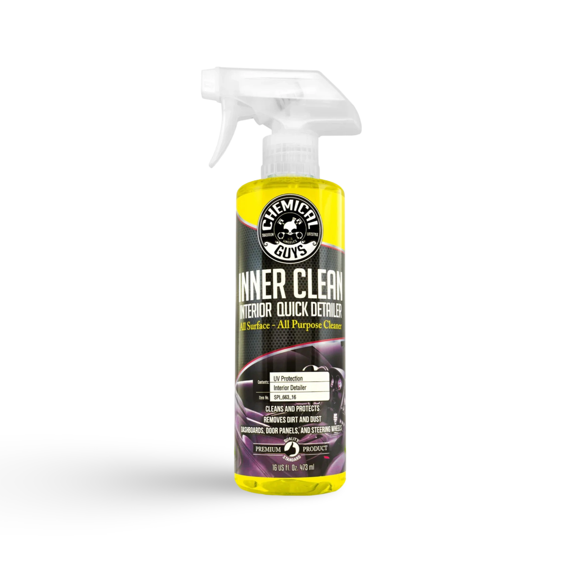 Chemical Guys InnerClean Interior Quick Detailer & Protectant voor auto interieur reinigen, ideaal voor tapijt auto reinigen en lederen autozetels reinigen, onmisbaar in auto dieptereiniging en auto wassen producten binnen car detailing producten.