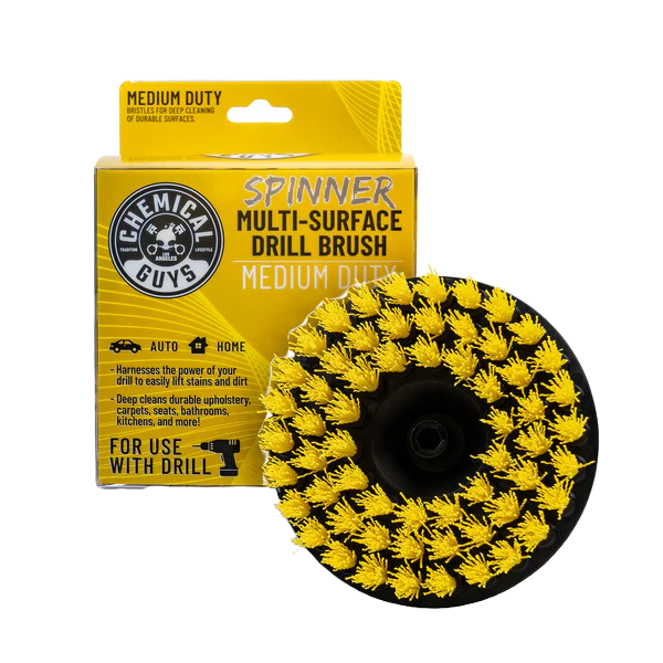 Chemical Guys Spinner Carpet Drill Brush, Medium Duty Yellow voor auto interieur reinigen, ideaal voor tapijt auto reinigen en Rubbers Auto Onderhouden, onmisbaar in auto dieptereiniging en auto wassen producten binnen car detailing producten.